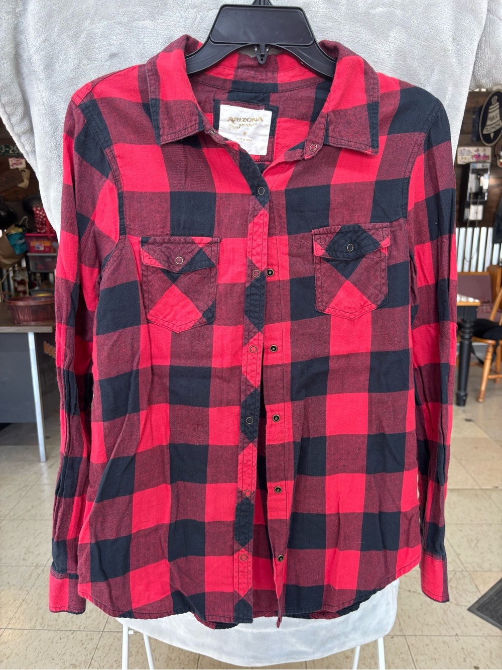 Arizona Juniors Red & Black Plaid Button-Up Shirt